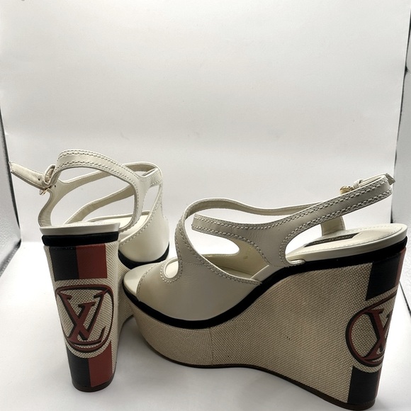 Louis Vuitton Shoes - Louis Vuitton Leather Logo Wedge Heels